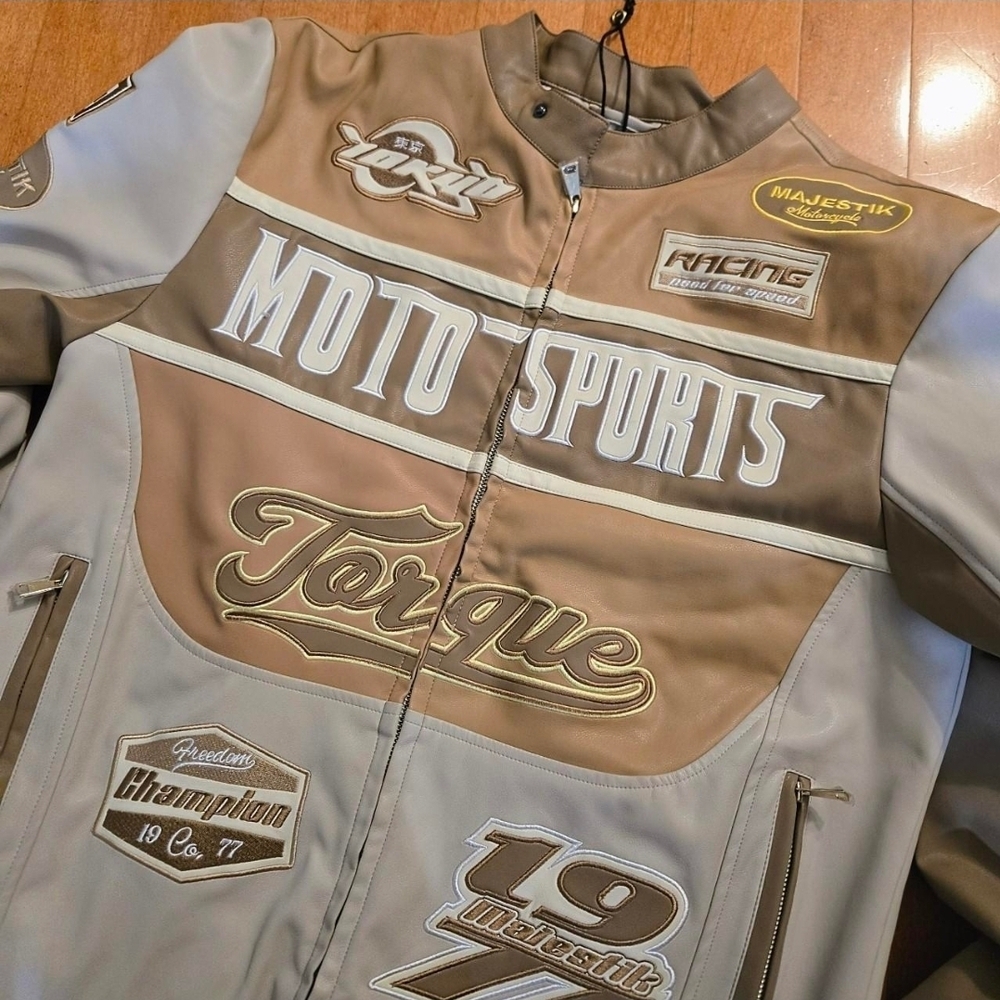 Majestic Moto Sports Torque Men’s Leather Jacket - Tan & Cream - Picture 8 of 8